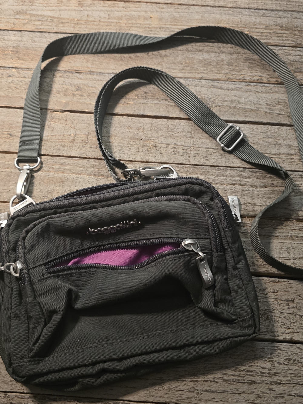 baggallini Black Crossbody Bag with Purple Accent